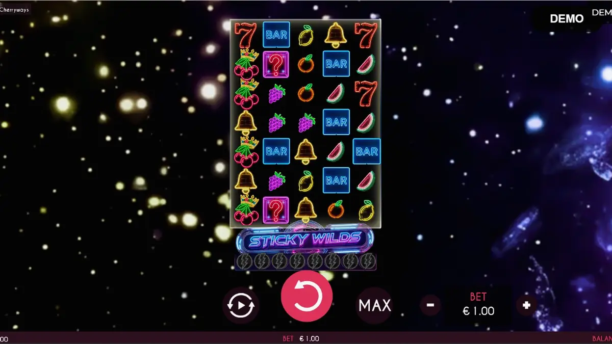 Neon fruit symbols glowing on a dark cyberpunk background in Turbo Fortune Cherryways